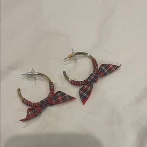 J. Crew Red Plaid Hoop Earrings with Bow
